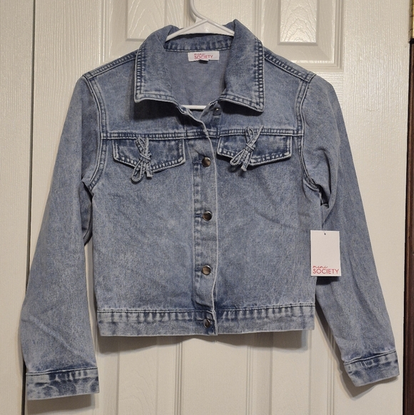mini society Other - Girls Blue Denim Jacket with Bows